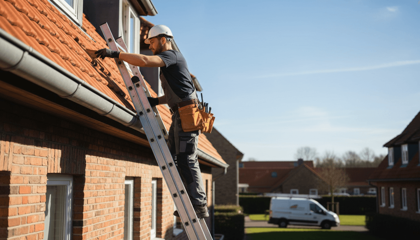 Técnico da SOS Edifícios a realizar manutenção num telhado